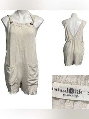 NATURAL LIFE romper sz S Cream Linen Tie-Shoulder casual vacation festival